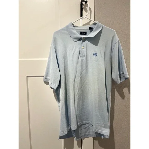 IZOD Silkwash Mens XL Light Blue Short Sleeve Pique Polo Shirt Crest Logo - Picture 1 of 6